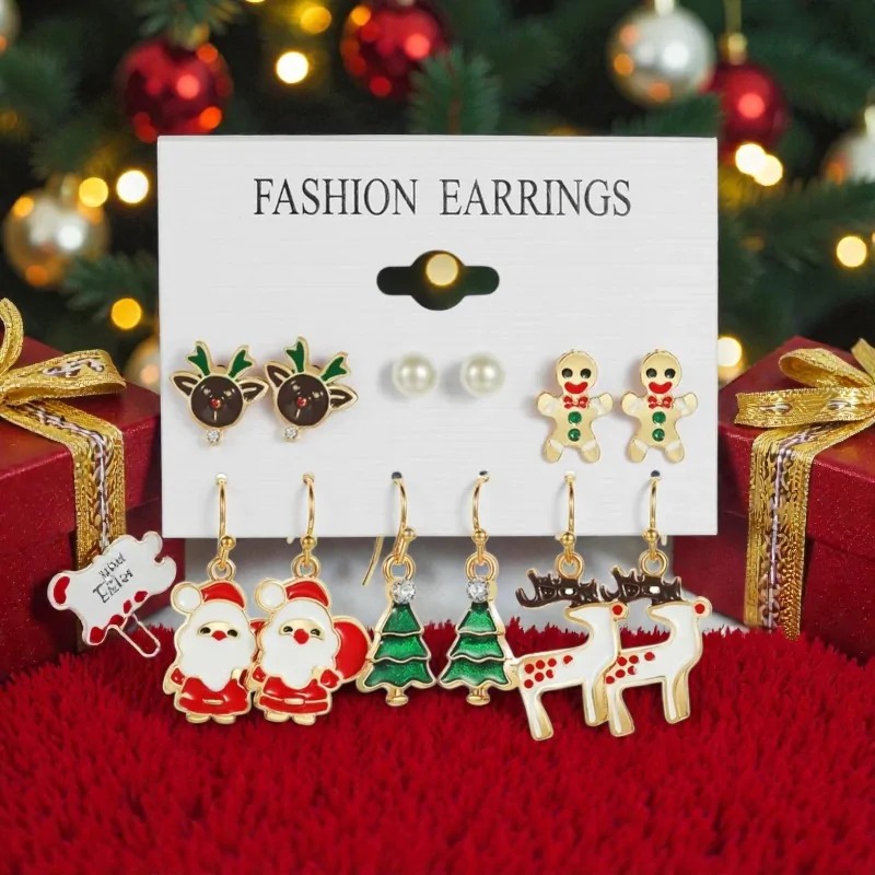 Lot de 6 Boucles d'Oreilles de Noël Fantaisie