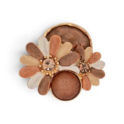 Broche Aimantée Fleurs Tons Caramel et Doré