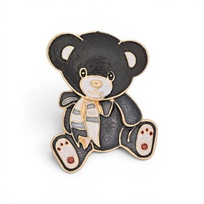 Broche Nounours Aimantée Ourson Émaillé Noir & Doré