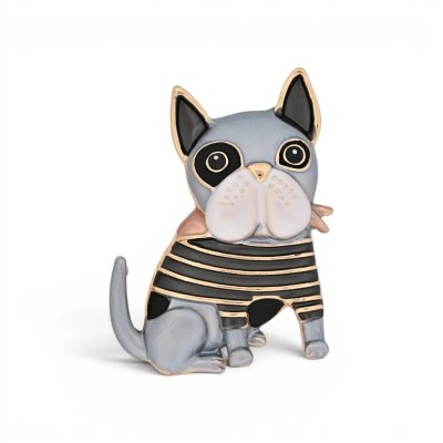 Broche Chien Aimantée Émaillée Gris & Noir | Mode Tendance