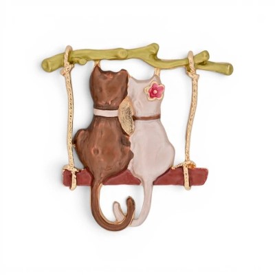 Broche Deux Chats sur Balançoire Aimantée | Mode Tendance
