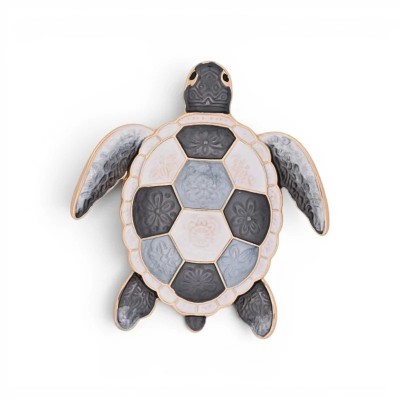 Broche Tortue Aimantée Émail Gris, Blanc et Doré | Mode Tendance