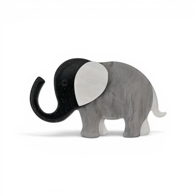 Broche Éléphant en Résine Aimantée Gris et Noir | Mode Tendance