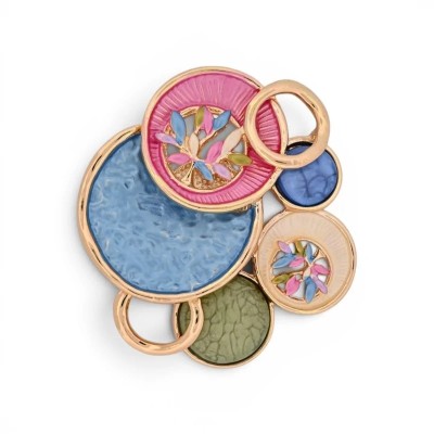 Broche Abstraite Aimantée Multicolore - Cercles Émaillés Dorés