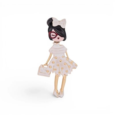 Broche Aimantée Femme Girly - Silhouette Blanche & Dorée