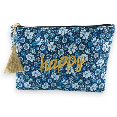 Bolso de mano HAPPY de algodón con flores en tonos azules
