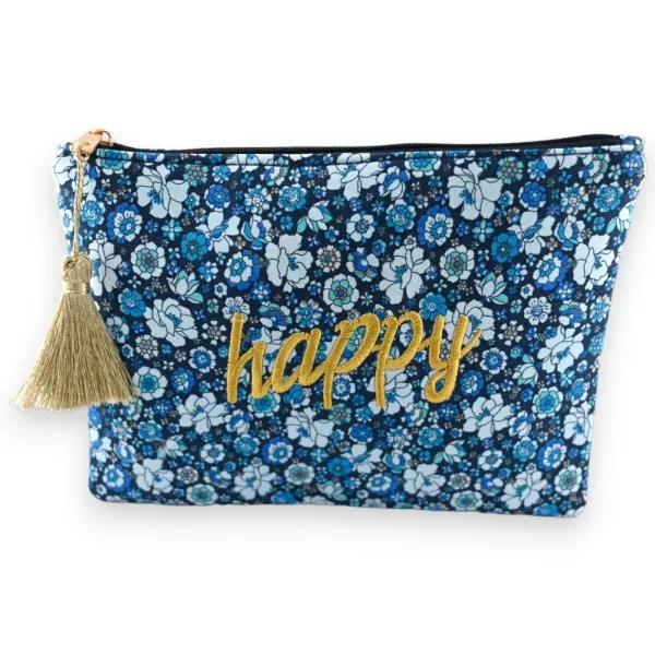 Bolso de mano HAPPY de algodón con flores en tonos azules