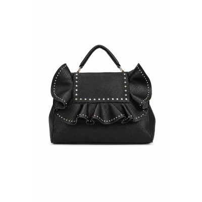 Sac à Main Chic Noir à Volant et Clous Dorés