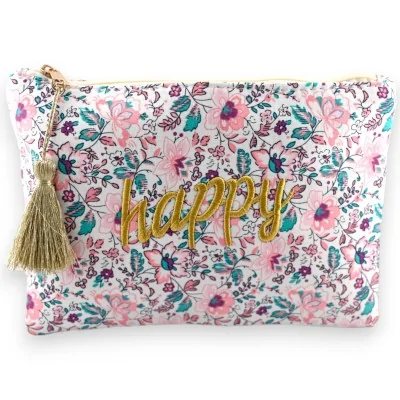 Bolso de mano AMOR algodón flores rosa azul marrón