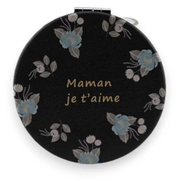 Espelho de bolso preto "Mamãe eu te amo"