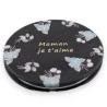 Miroir de Poche Noir Floral 'Maman je t'aime' | Cadeau Fête des Mères