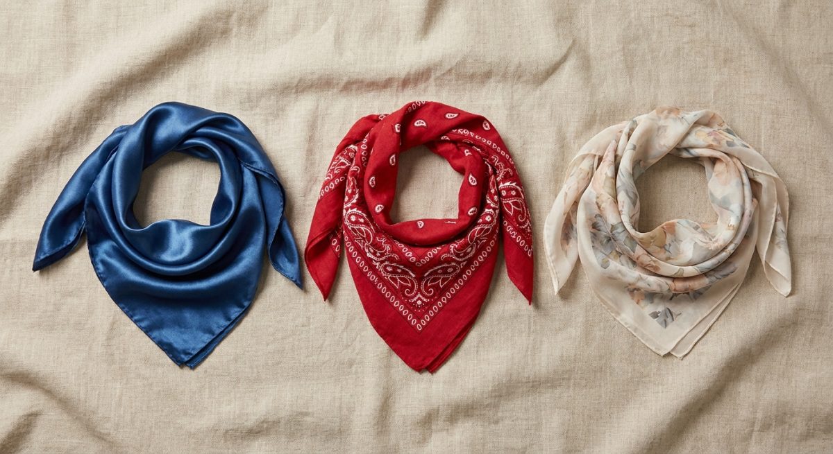 Comparaison de textures de tissus : satin brillant, coton mat et sergé de soie
