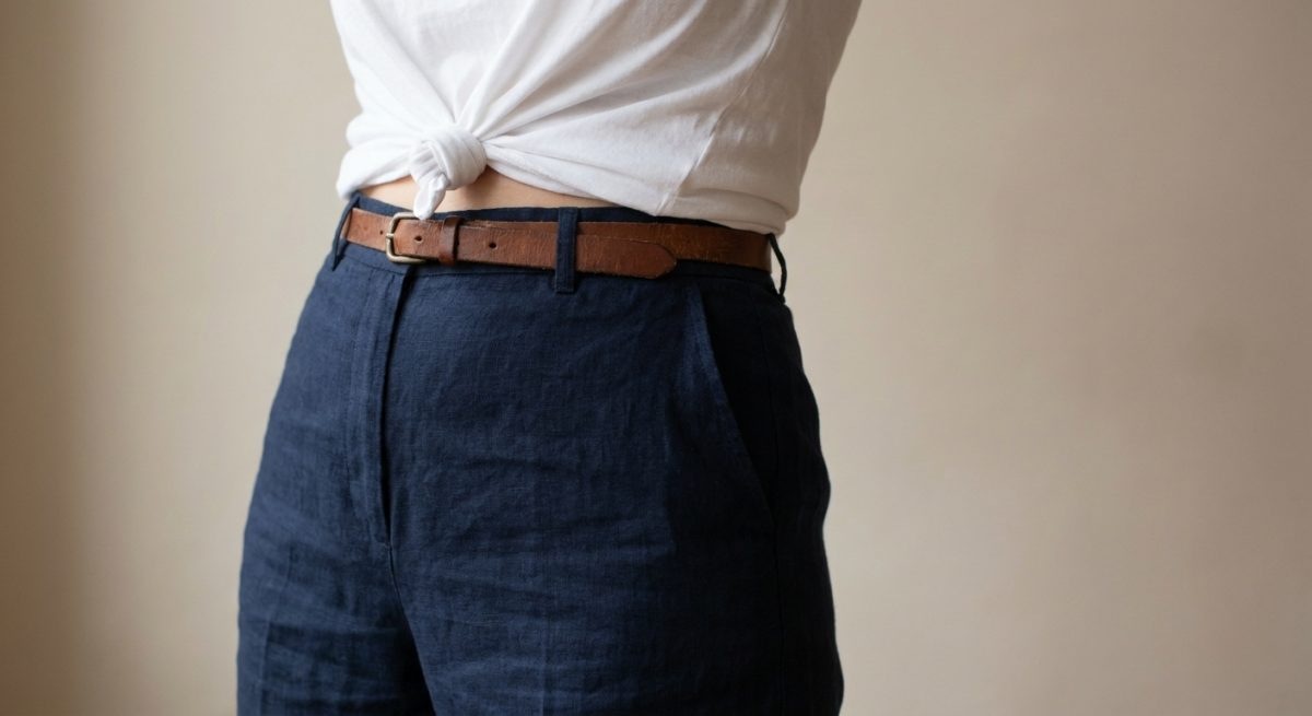 Pantalon taille haute et haut noué à la taille, silhouette rétro contemporaine